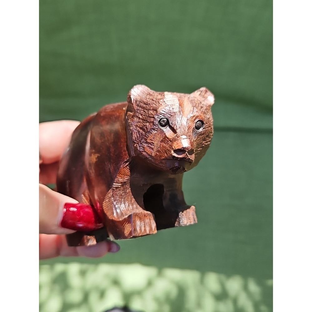 Hand‎ Carved Ironwood Bear Sculpture Fetish 2.5"x4" Vintage Folk Art
